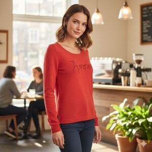 Old Navy Women's Feminine Red Knit 'Amour' Crewneck Sweater Size XS